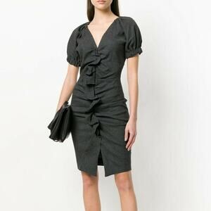 ISABEL MARANT ETOILE  Size 36 Ruffle Front Dress Gray Linen Blend